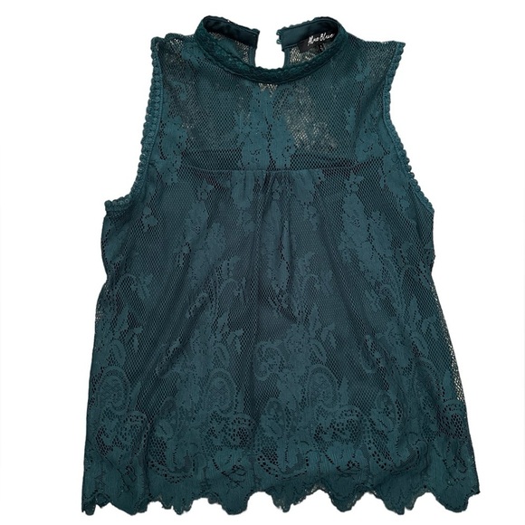 Alice Blue Small Filbert Lace Overlay Blouse Top Keyhole Button Neck Back BC - Picture 3 of 10